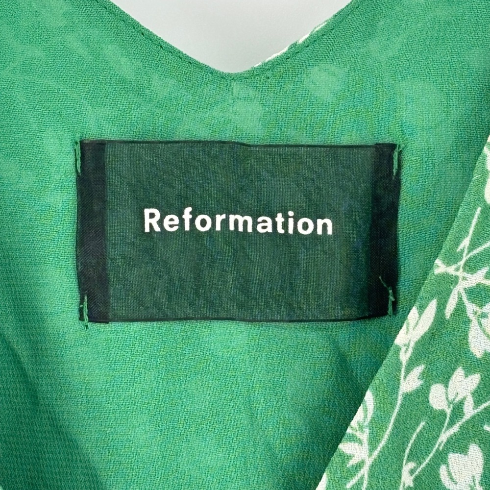 Reformation Thora Floral Wrap Mini Dress Cilantro Green Women Size XS Sleeveless - Picture 3 of 9